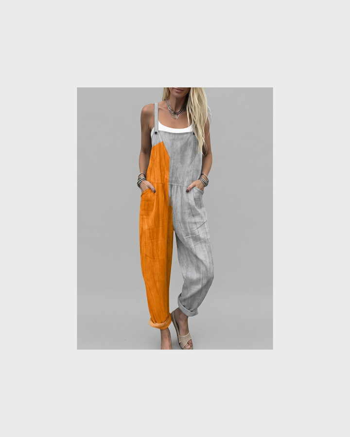 Christiane Schwerin | Latzhose Color-Block Grau-Orange