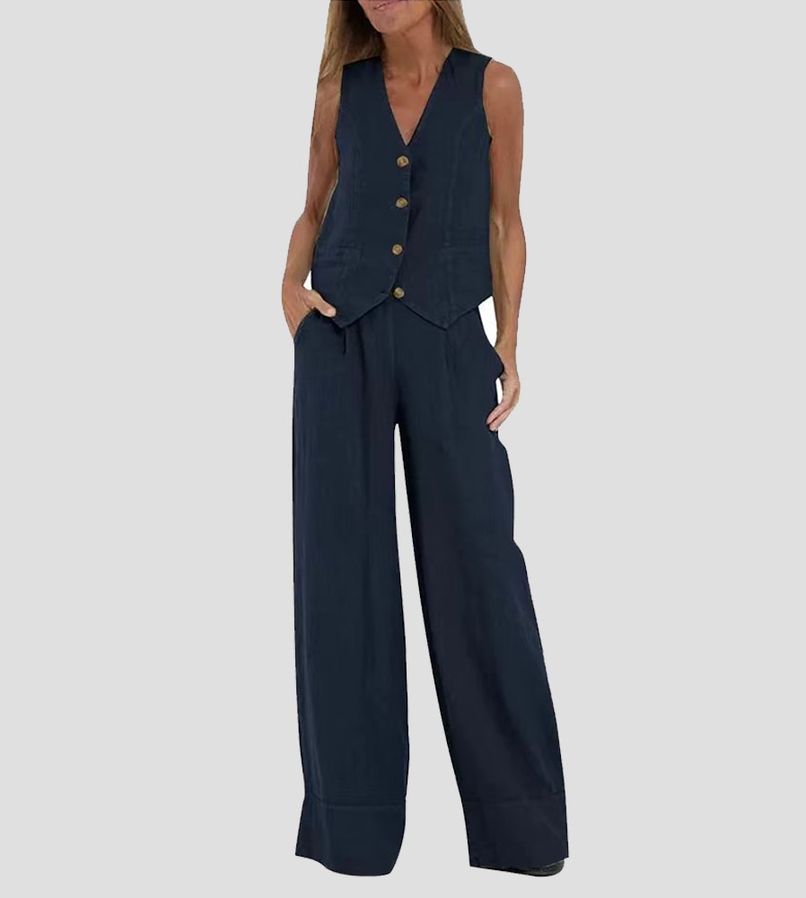 Charlotte Worms | Ensemble Gilet mit Knöpfen & Weite Hose