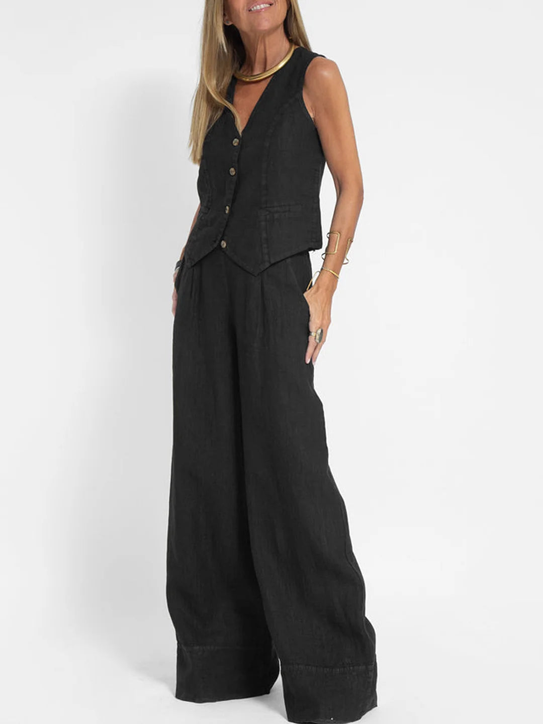 Charlotte Worms | Ensemble Gilet mit Knöpfen & Weite Hose