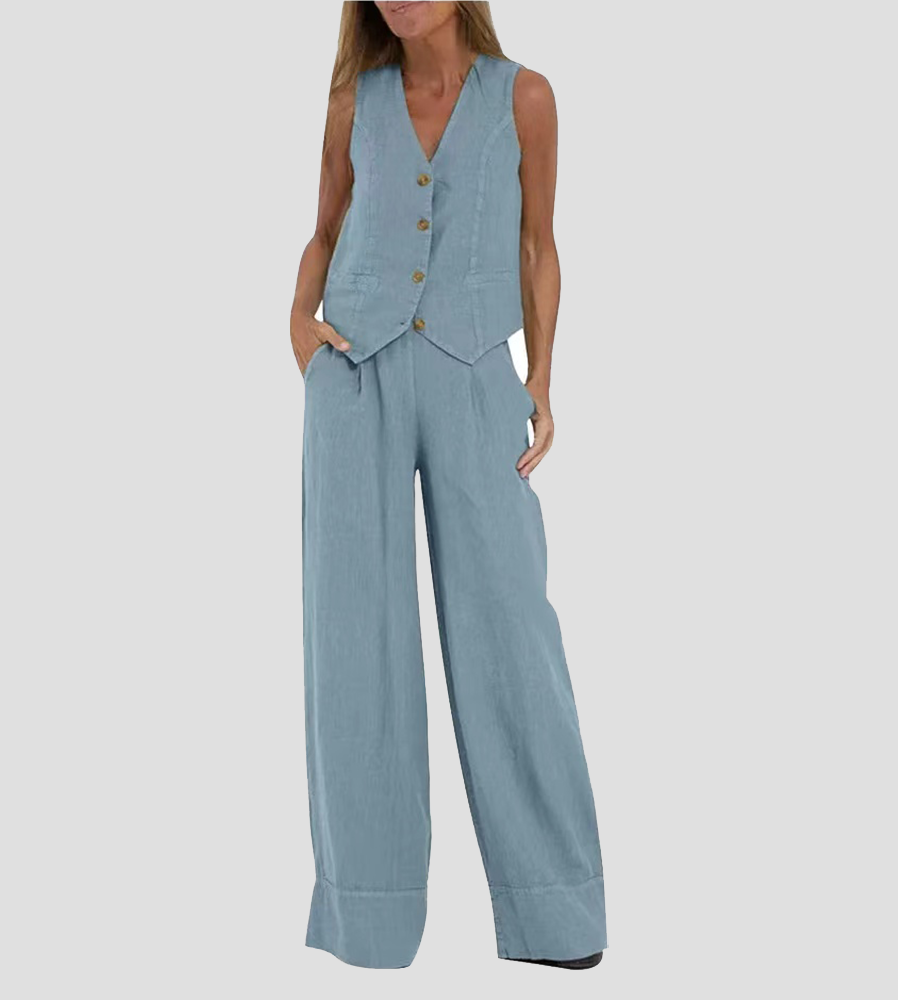 Charlotte Worms | Ensemble Gilet mit Knöpfen & Weite Hose