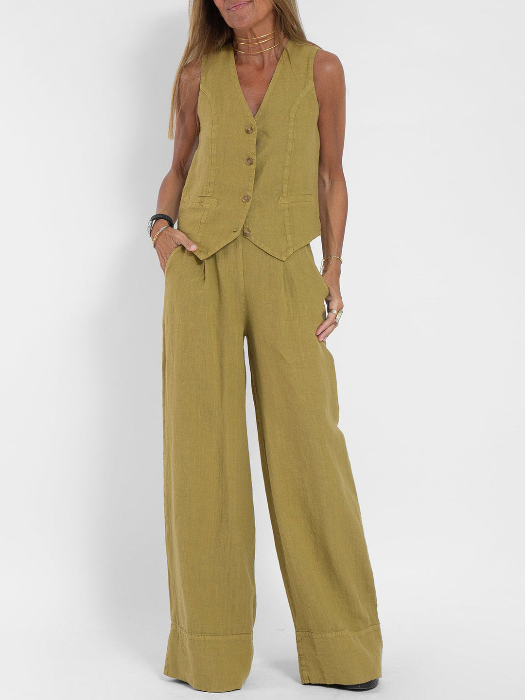 Charlotte Worms | Ensemble Gilet mit Knöpfen & Weite Hose
