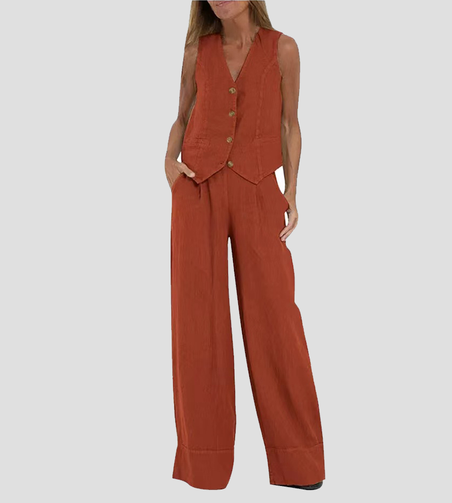 Charlotte Worms | Ensemble Gilet mit Knöpfen & Weite Hose