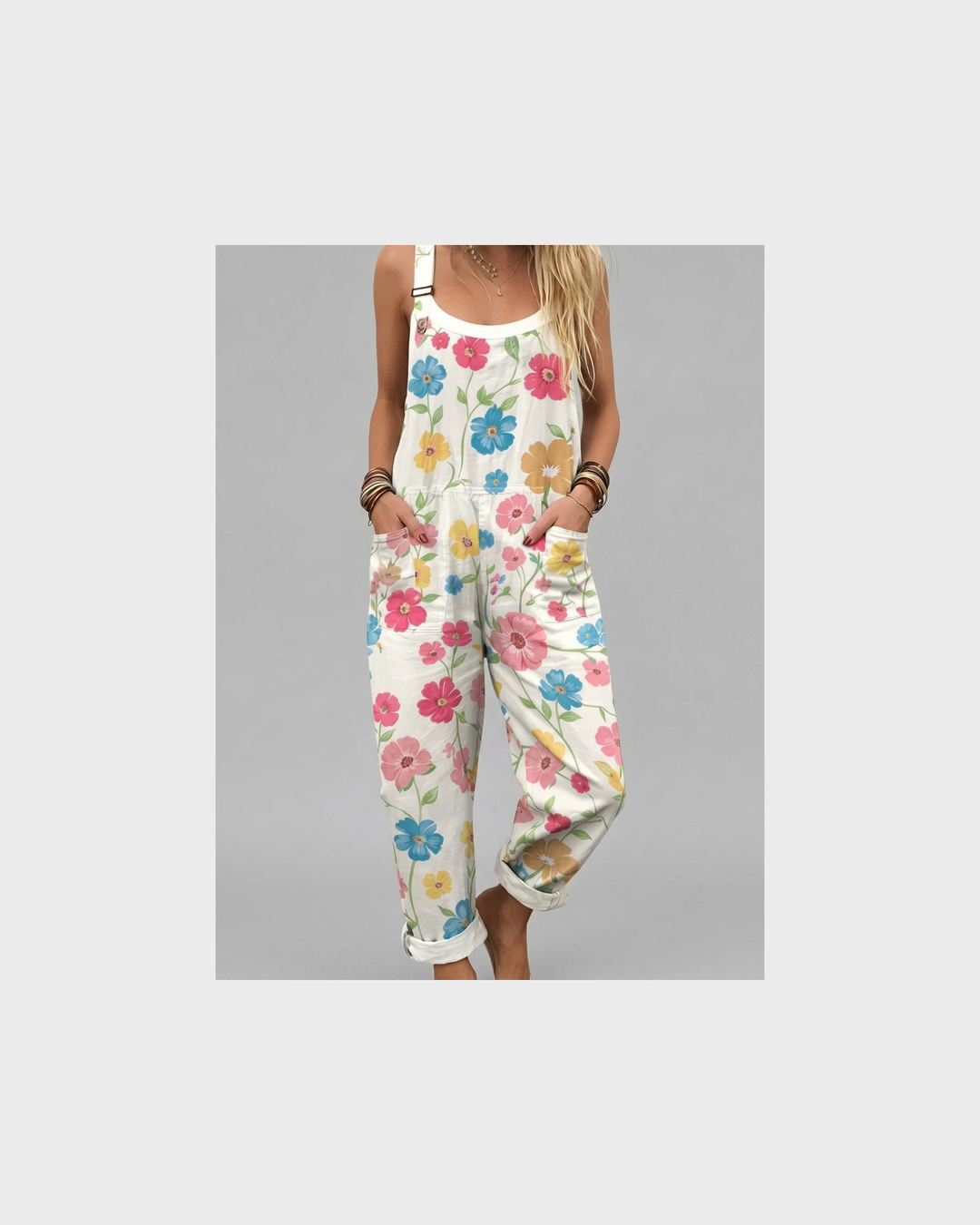 Emma Stralsund | Bunte Blumen-Latzhose Creme