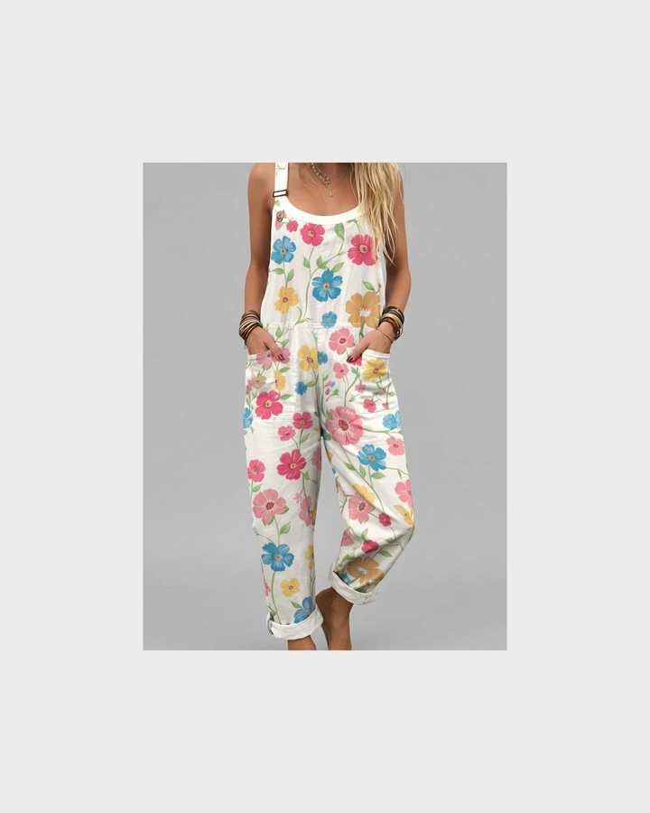 Emma Stralsund | Bunte Blumen-Latzhose Creme