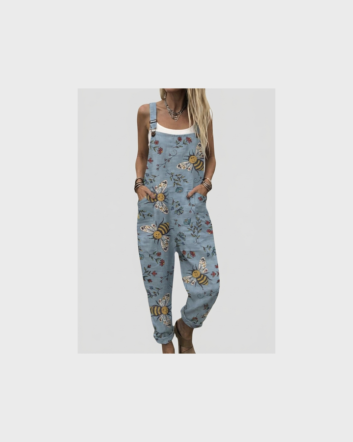 Frieda Aachen | Hellblaue Latzhose mit Bienen
