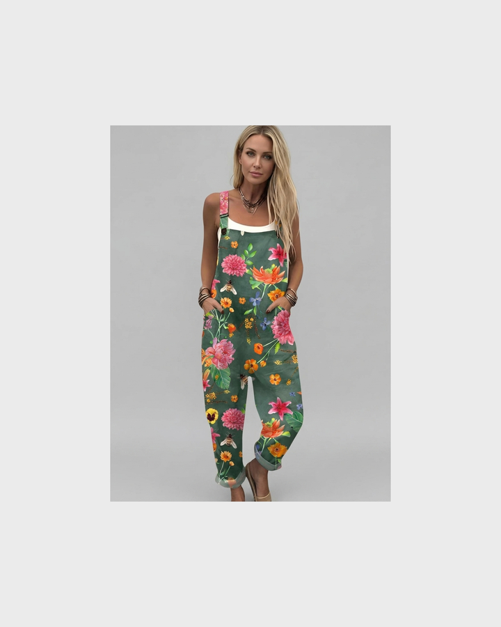 Frieda Lübeck | Florale Latzhose Petrolgrün