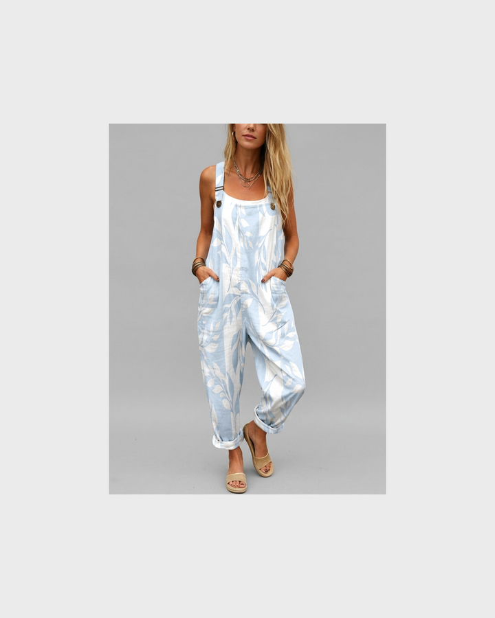 Greta Aachen | Latzhose mit Hellblauem Blättermotiv