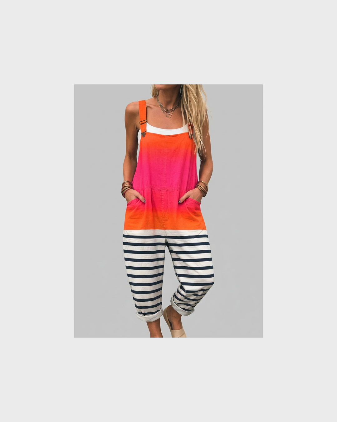 Helene Landshut | Latzhose Orange-Pink mit Streifen