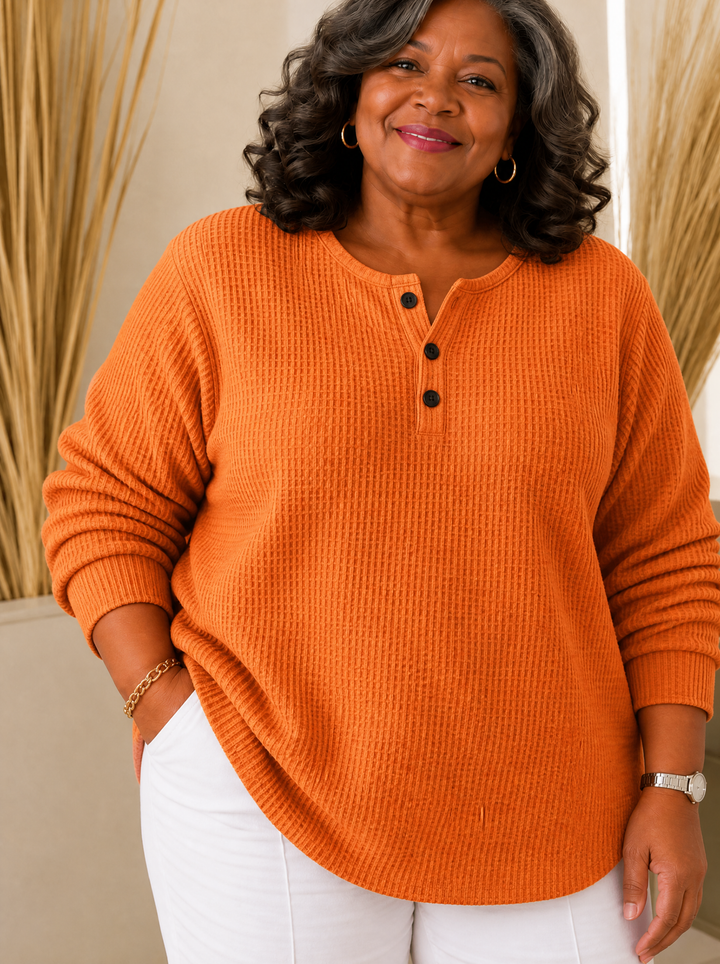 Cosy Waffle Henley Sweatshirt for Women