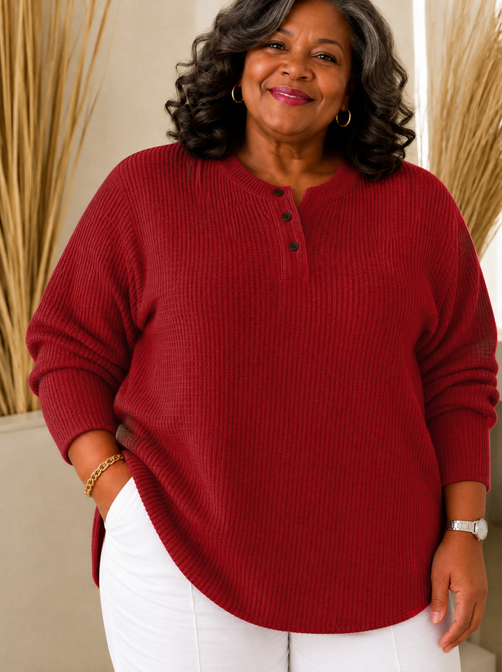 Cosy Waffle Henley Sweatshirt for Women