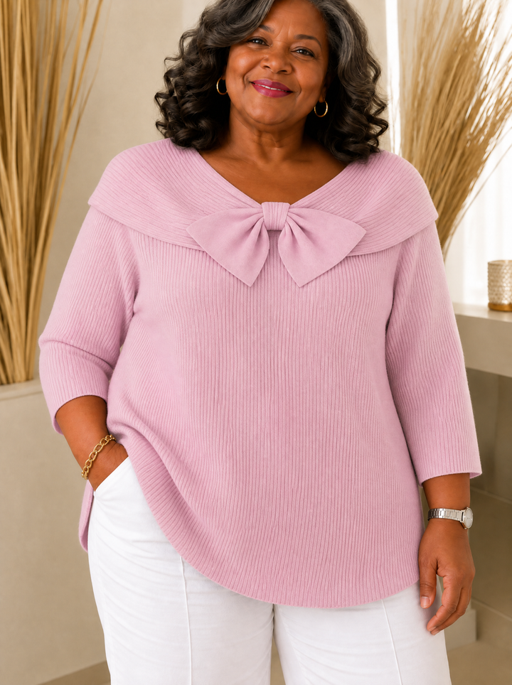 Jumper with Bow and Round Neckline for Women