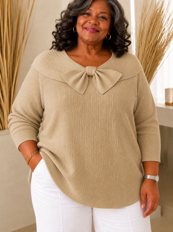 Jumper with Bow and Round Neckline for Women