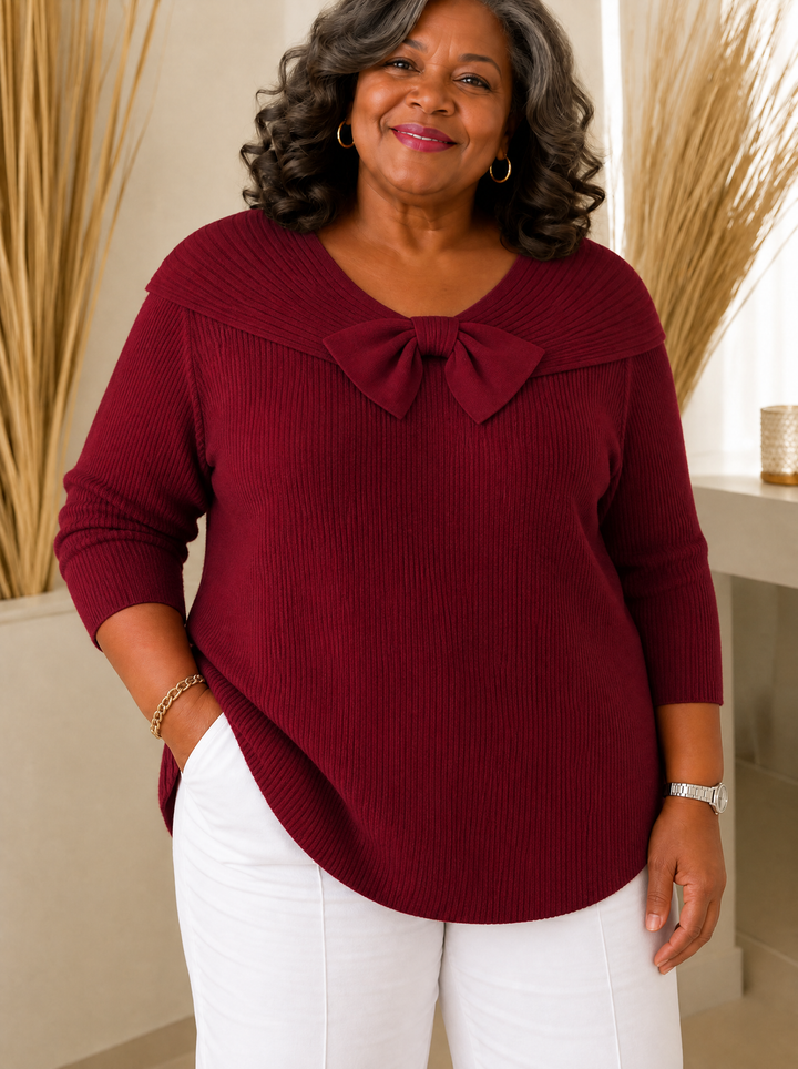 Jumper with Bow and Round Neckline for Women