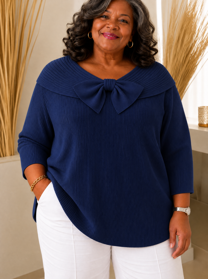 Jumper with Bow and Round Neckline for Women
