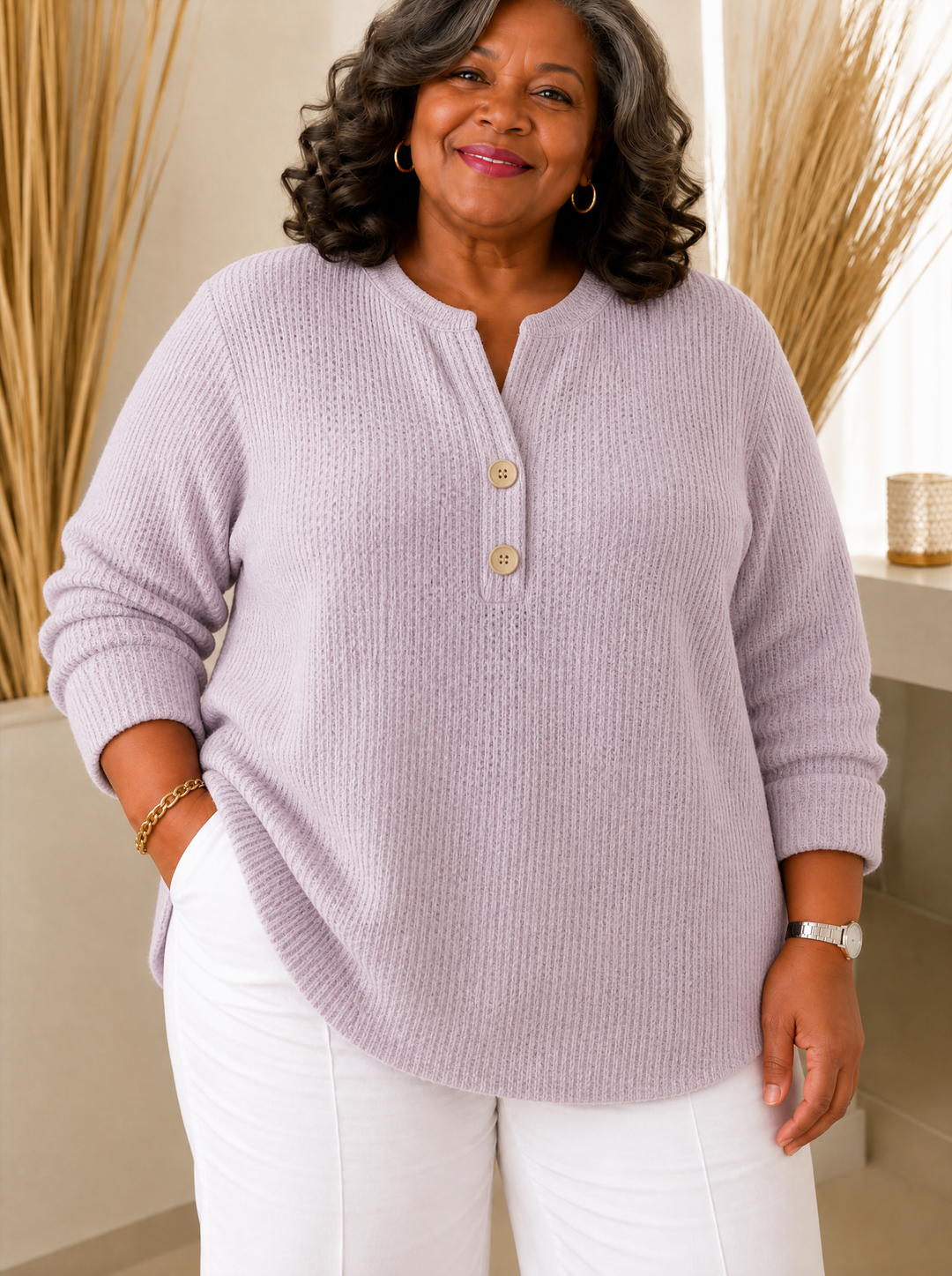 Henley Button Top for Women