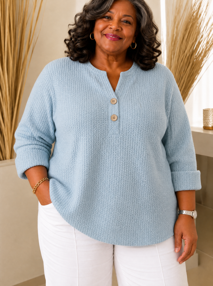 Henley Button Top for Women