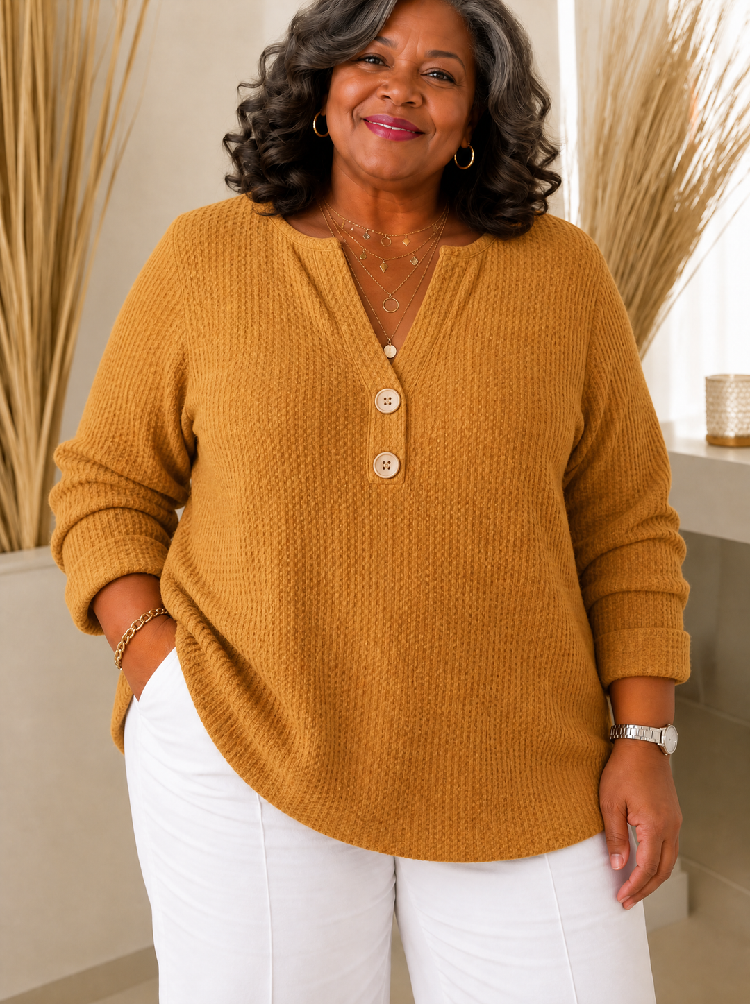 Henley Button Top for Women