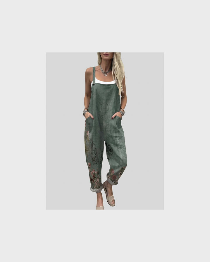 Johanna Stralsund | Latzhose Olivgrün mit Blumenbordüre
