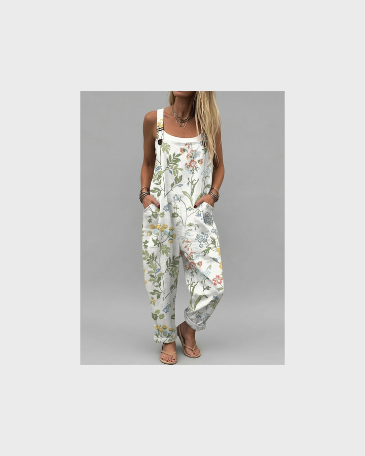 Katharina Aachen | Weiße Latzhose mit Wildblumen