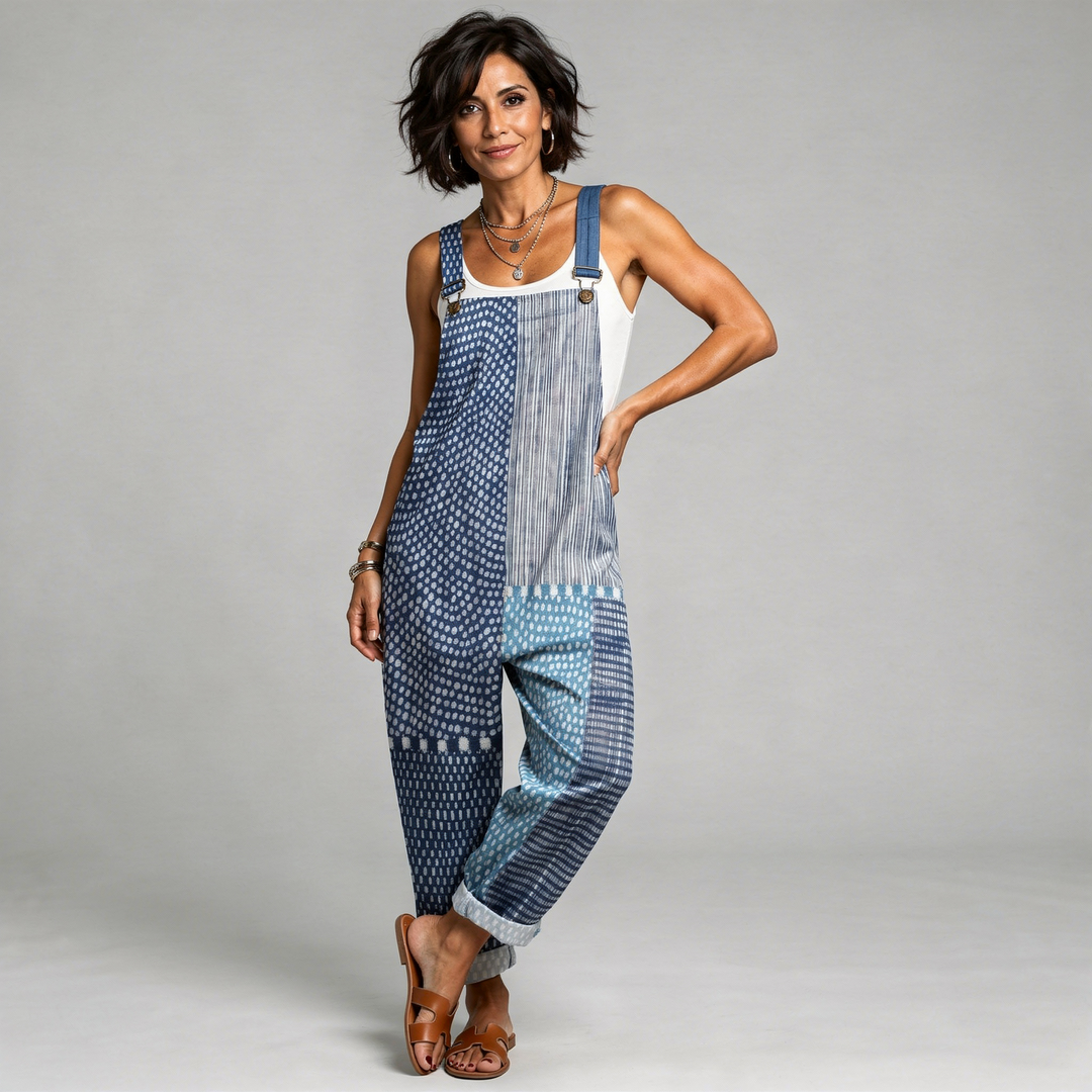 Greta Stralsund | Latzhose im Boho-Patchwork Blau