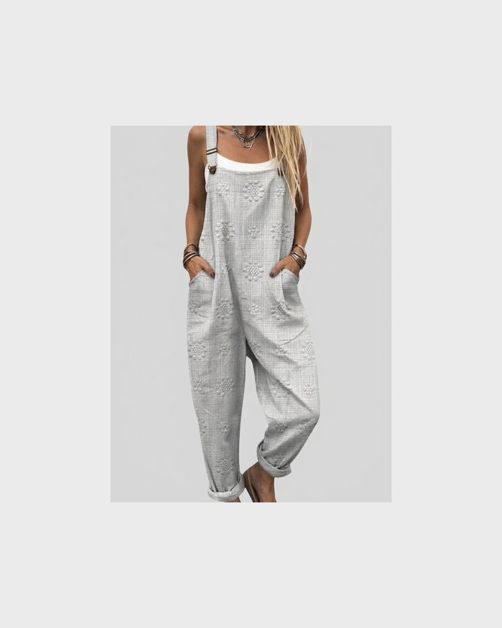 Mia Meissen | Graue Latzhose mit Blütenmuster