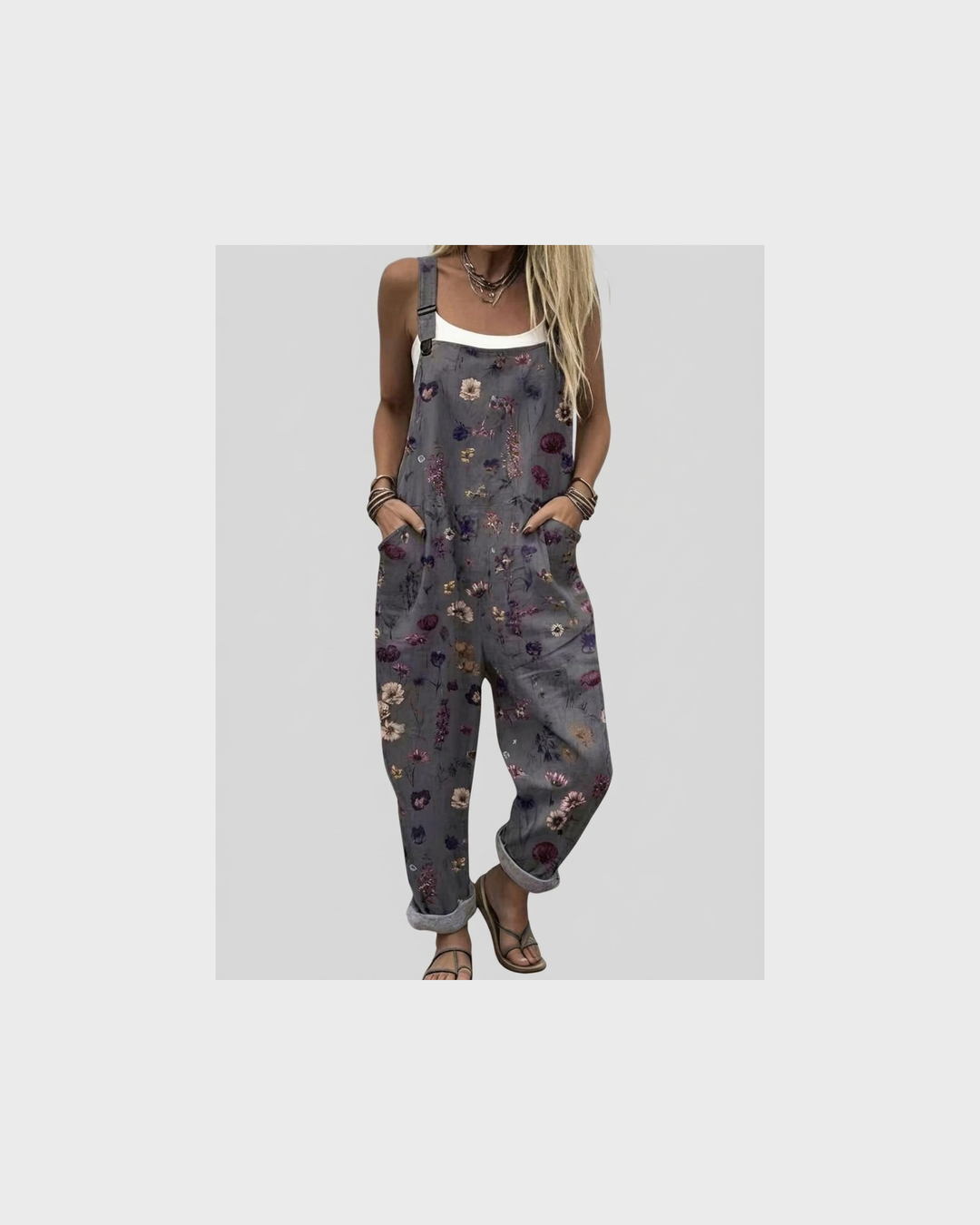 Mia Trier | Graue Latzhose mit Bunten Blümchen