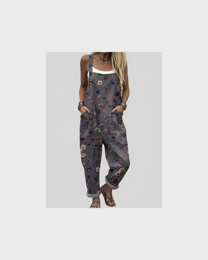Mia Trier | Graue Latzhose mit Bunten Blümchen