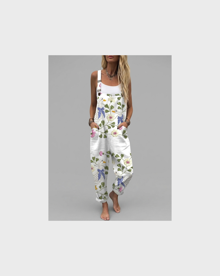 Rosalie Ulm | Florale Latzhose mit Wildblumen Weiß
