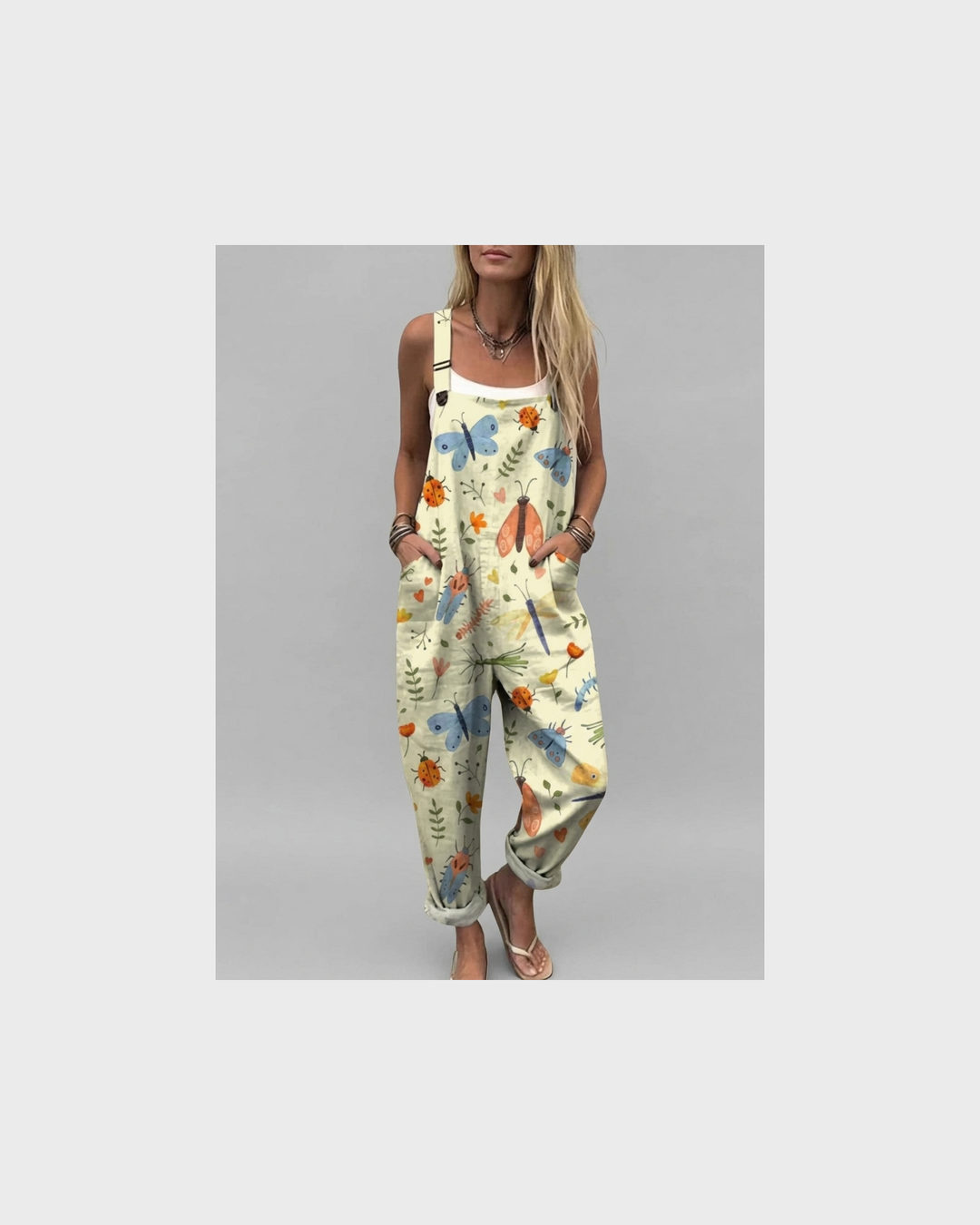 Rosalinde Erfurt | Latzhose mit Aquarell-Blumen Creme