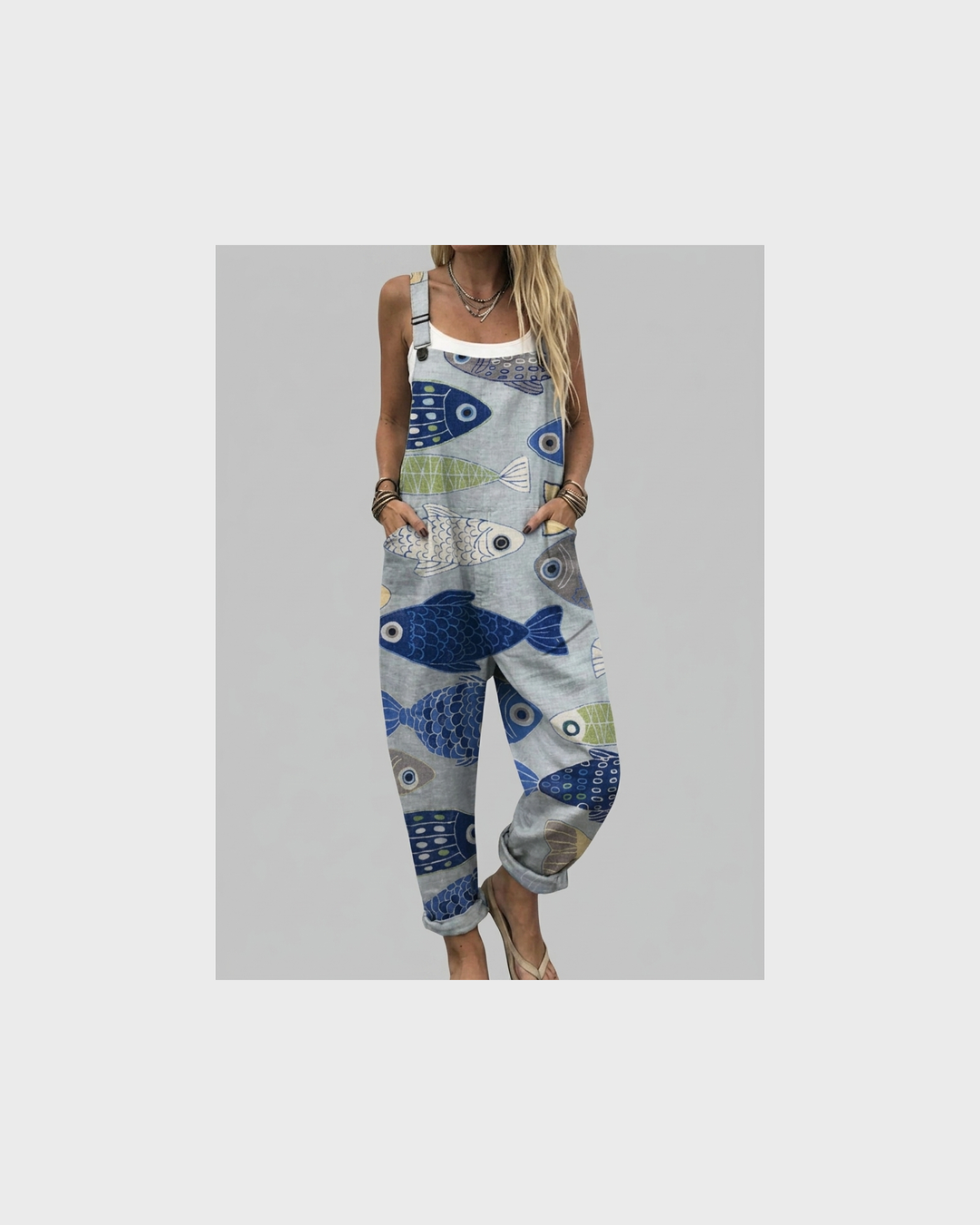Sieglinde Celle | Latzhose mit Fisch-Motiv Blau