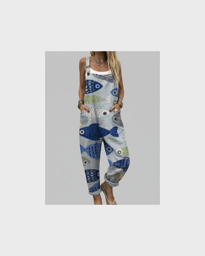 Sieglinde Celle | Latzhose mit Fisch-Motiv Blau